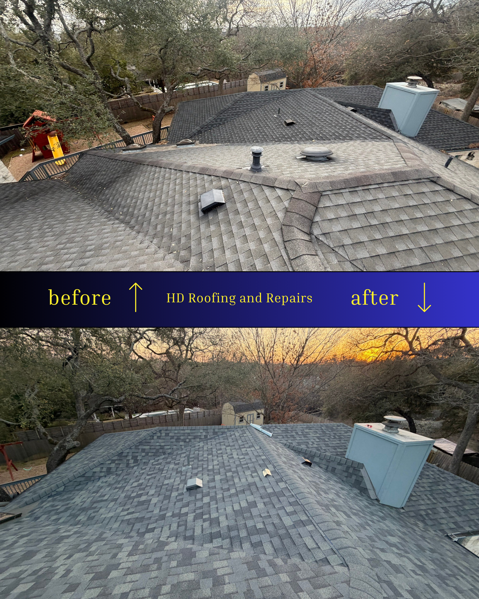 Storm damage roof repair project in Spicewood Springs Austin