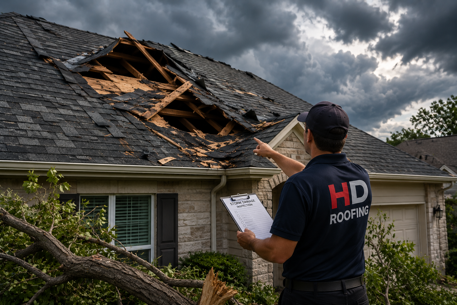 Storm damage roofing service
