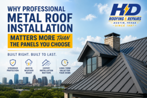 Professional metal roof installation on an Austin, TX home